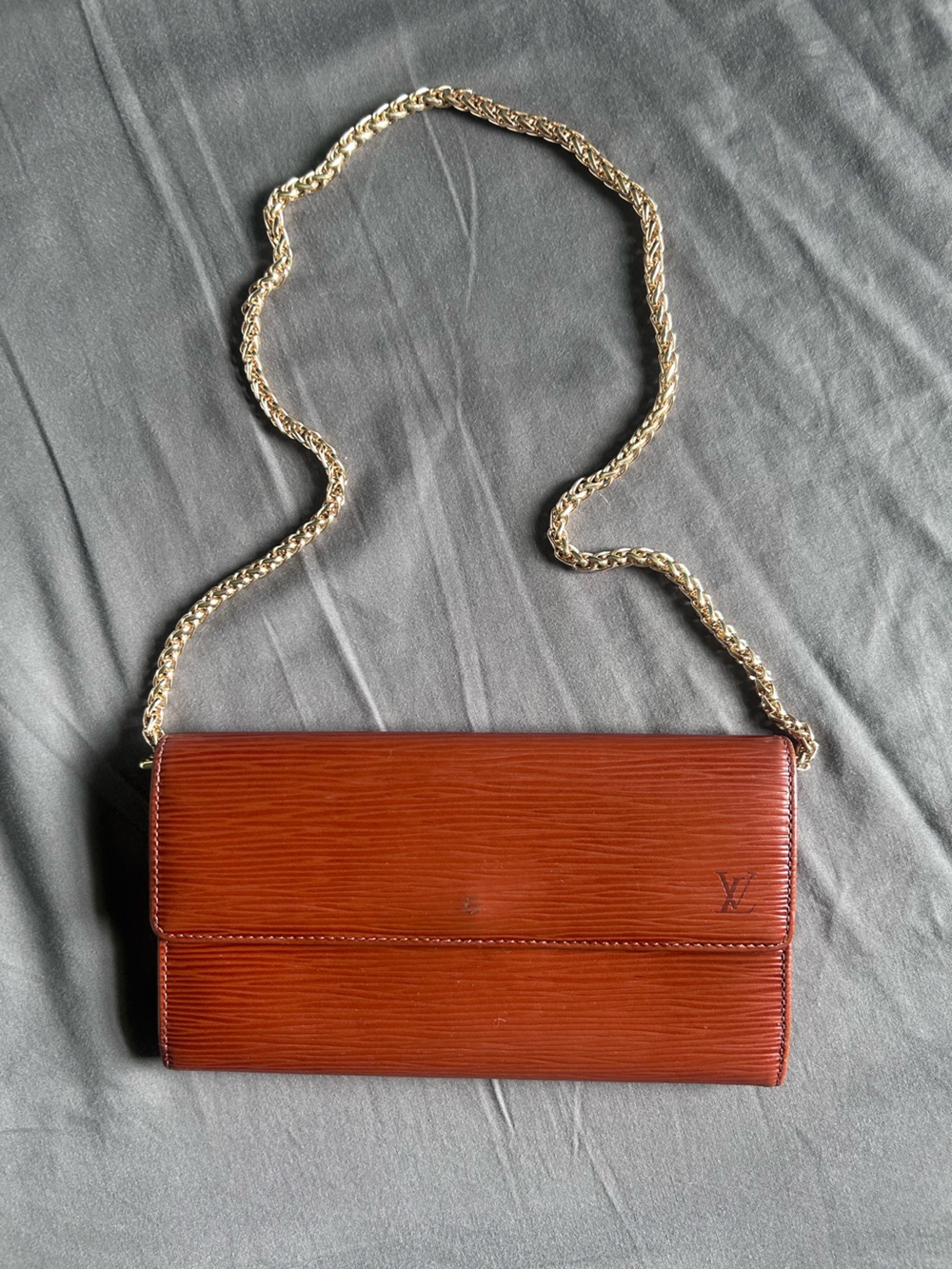 Louis Vuitton Authentic Epi Leather Crossbody in Rich Cognac with Gold Chain